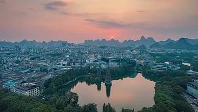 航拍桂林城区日落延时视频的预览图